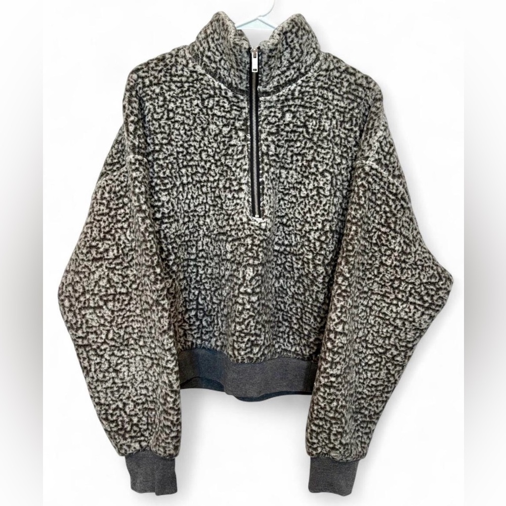 Women's Express Oversized Teddy Sherpa‎ Quarter Zip Crop Sweatshirt XL